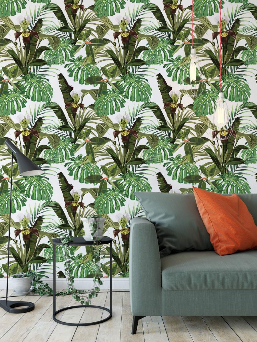 Orchid Palm Banana Leaves Wallpaper Rolls