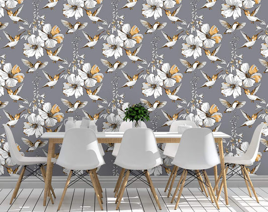Golden White Humming Bird Wallpaper Rolls