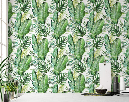 Jungle Tropical Leaves Watercolour Style Wallpaper Rolls