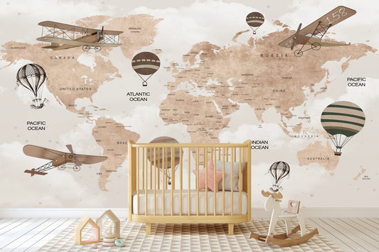 Vintage World Map, Airplane, Air Crafts Wallpaper