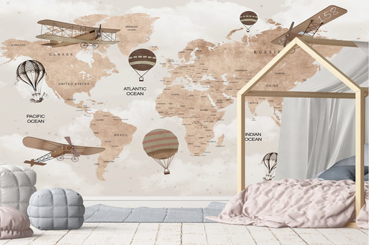Vintage World Map, Airplane, Air Crafts Wallpaper