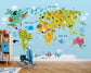 Children world map bright colours wallpaper