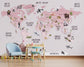 Pink Theme Animals Design World Map Wallpaper