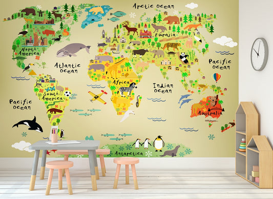 Madagascar America Africa and Eurasia Cartoon World Map Wallpaper