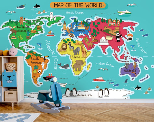 Ocean Ships Fishes Airplane Dolphins Penguins Home World Map Wallpaper