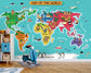 Kids Room - Ocean Ships Fishes Airplane Dolphins Penguins Home World Map Wallpaper