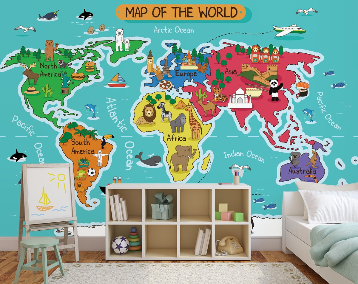 Ocean Ships Fishes Airplane Dolphins Penguins Home World Map Wallpaper