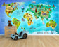 Children World Map Bright Colours Wallpaper