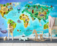 Children World Map Bright Colours Wallpaper