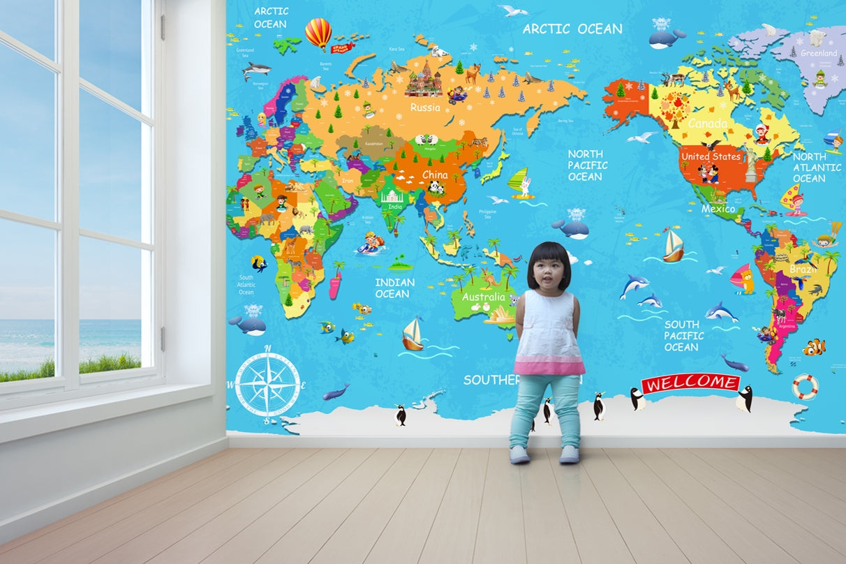 Explore the World by little hands Kids Room Wallpaper