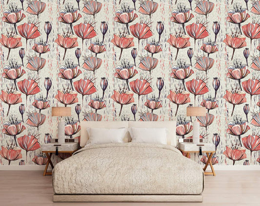 Red Flower Tulip Colourful pattern Wallpaper Rolls