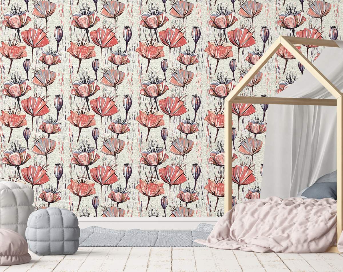 Red Flower Tulip Colourful pattern Wallpaper Rolls