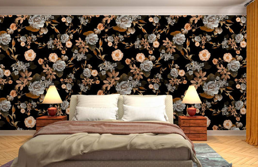 Dark Botanical Pink Rose Wallpaper Rolls for bedroom and living room