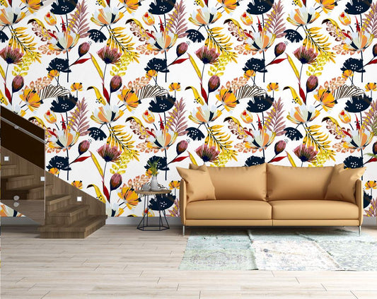 Beautiful artistic bright tropical flowers wallpaper Rolls