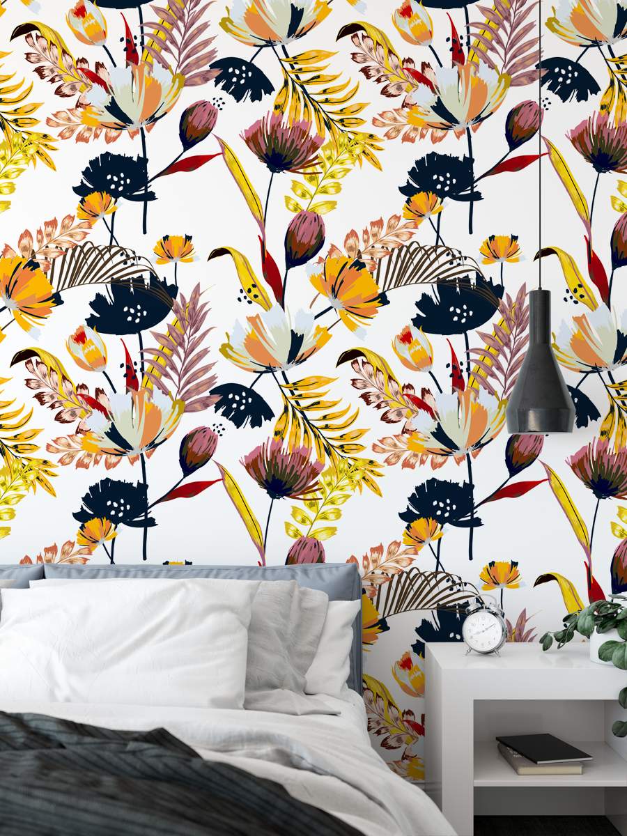 Beautiful artistic bright tropical flowers wallpaper Rolls