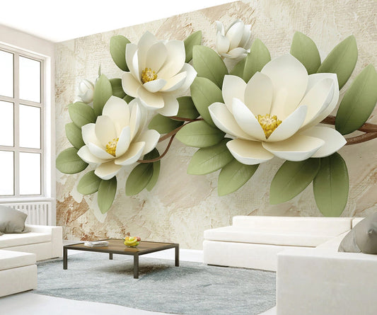 3D Magnolia Flowers Mural Wallpaper