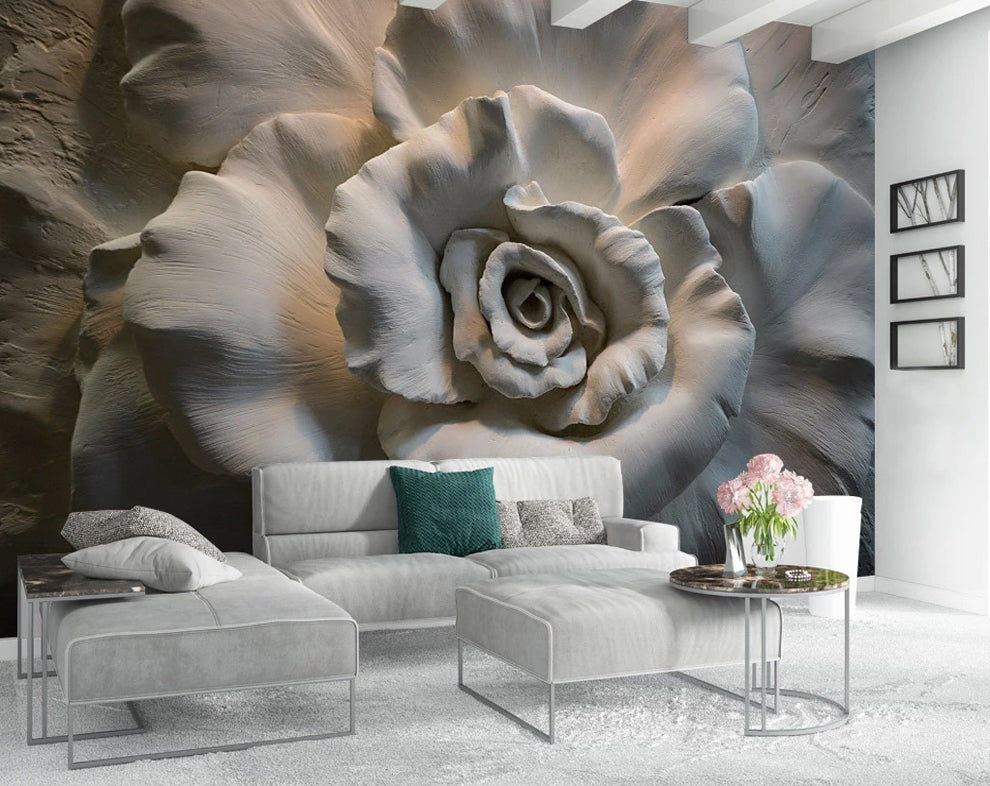 3D Grey Giant Big Rose Wallpaper Wall Mural, Grey One Large Rose Wallpaper