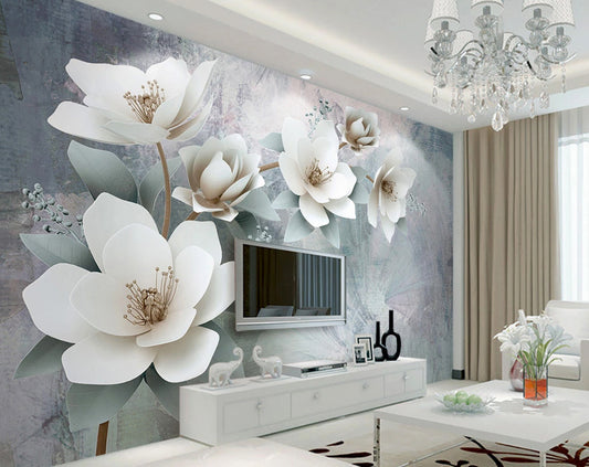 White Retro 3D Flower Wallpaper for LED Wall