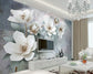 Living Room - White Retro 3D Flower Wallpaper for LED Wall