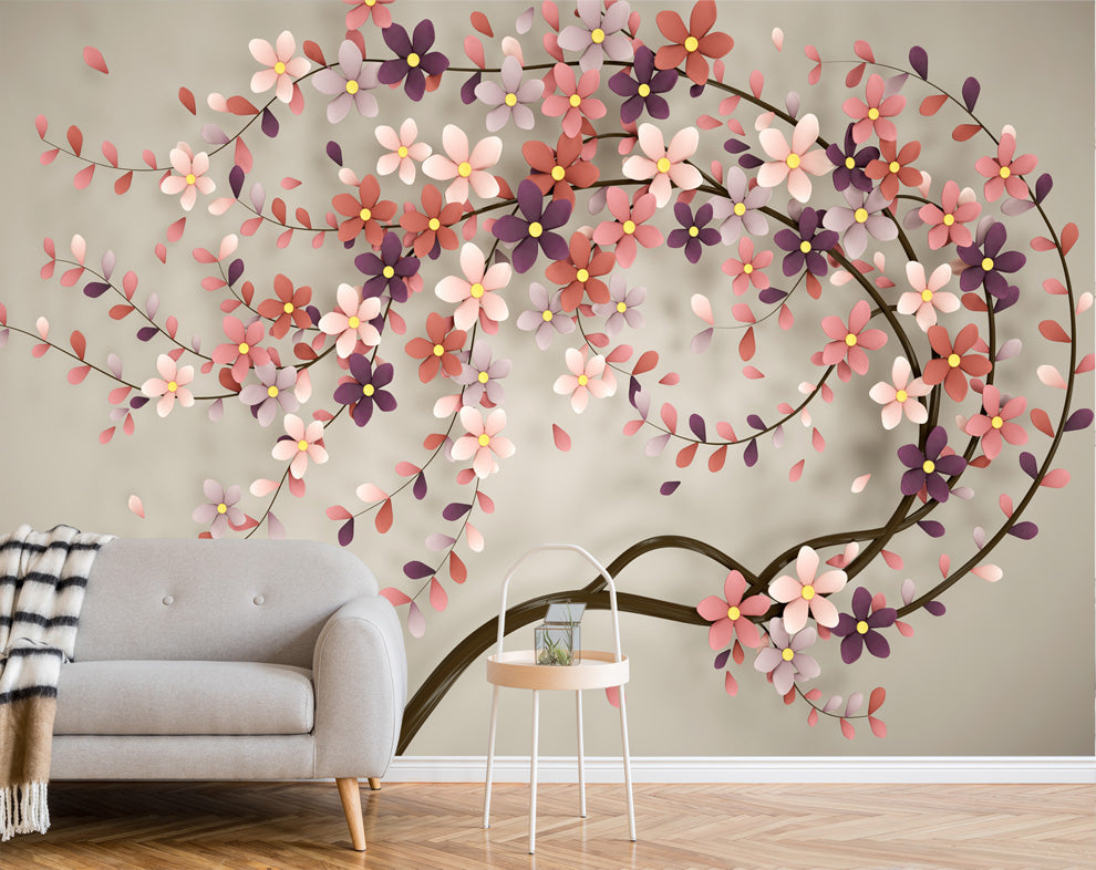 Modern Creative Flowers Tree Mural Wallpaper