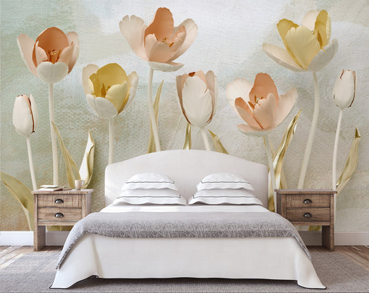 3D Golden Colourful Tulip Flowers for Living Room Walls