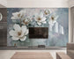 White retro 3D flower wallpaper - view 3