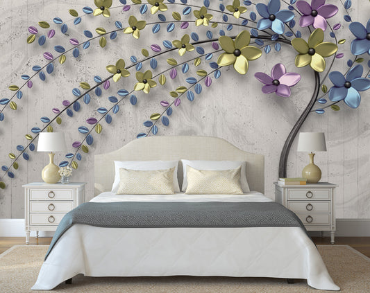3D Metal Flower TV Background Wallpaper