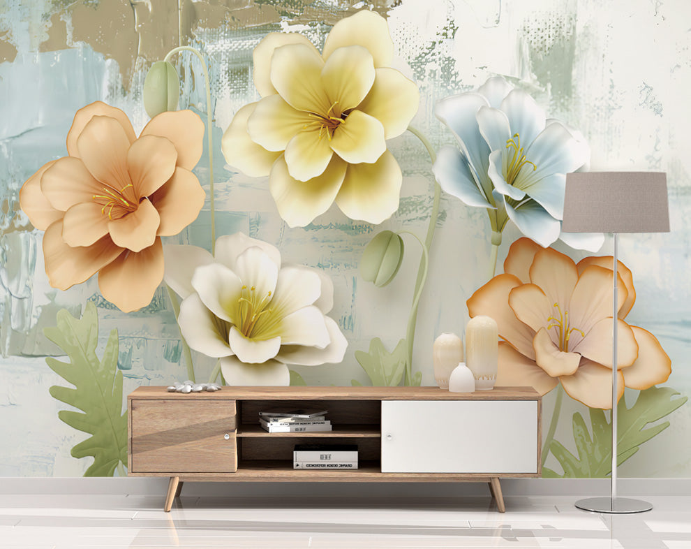 Colourful Flowers 3D Wallpaper for Walls