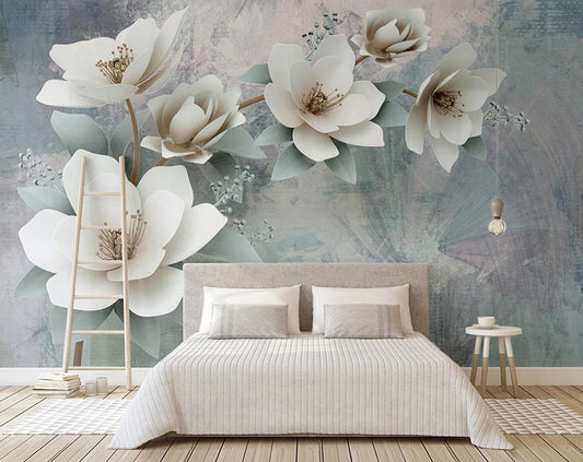White Retro 3D Flower Wallpaper for LED Wall