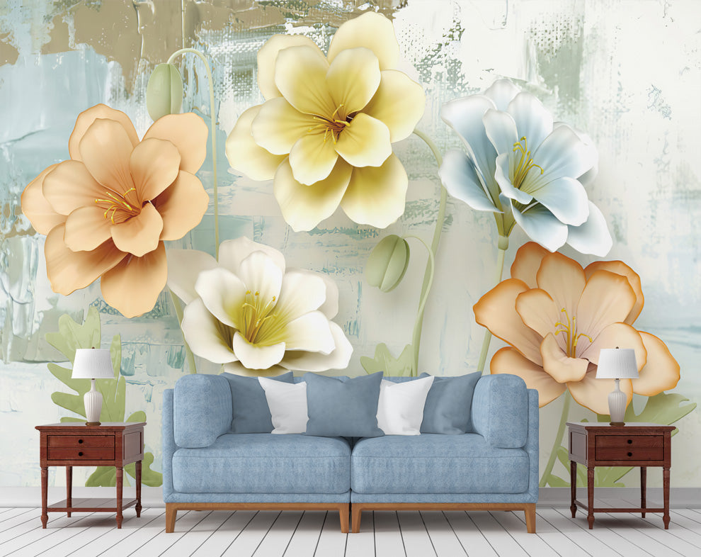 Colourful Flowers 3D Wallpaper for Walls