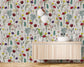 Blooming Colourful Flowers Hand Drawing Wallpaper Rolls