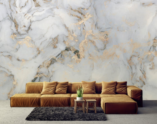 White Grey Gold Marble Wallpaper, Abstract marble wallpaper