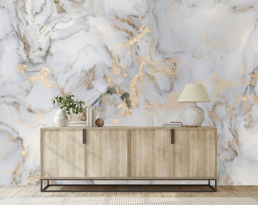 White Grey Gold Marble Wallpaper, Abstract marble wallpaper