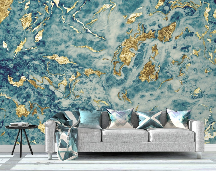 Blue Gold Marble Mural Pattern Abstract Wallpaper wallpaper roll – Home ...