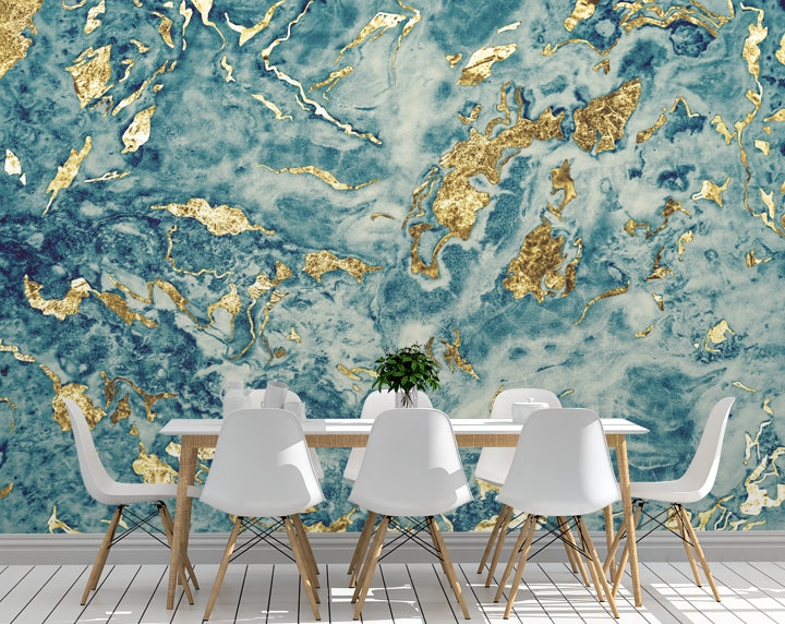 Blue Gold Marble Mural Pattern Abstract Wallpaper wallpaper roll