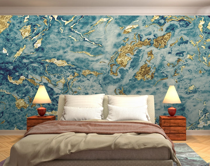 Blue Gold Marble Mural Pattern Abstract Wallpaper wallpaper roll
