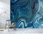 Marble Abstract Design Shades Of Blue Golden Look Wallpaper Roll