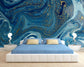 Marble Abstract Design Shades Of Blue Golden Look Wallpaper Roll