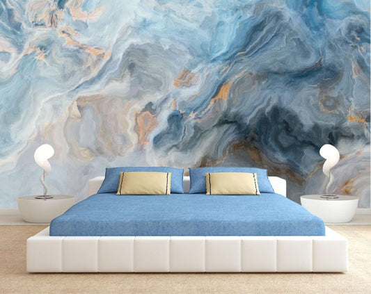Blue Ocean Abstract Peel and Stick Wallpaper Marble Mural Wallpaper Roll