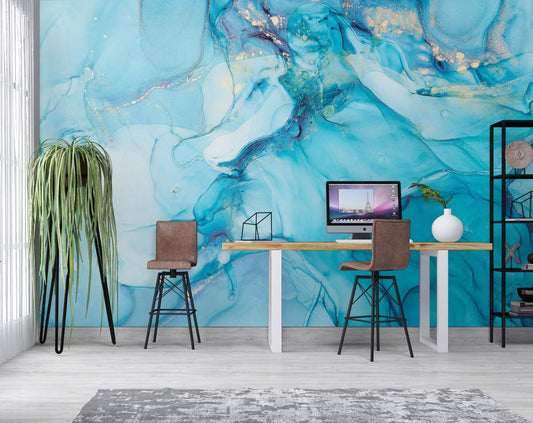 Blue and Grey Gold Marble Texture Abstract Wallpaper Roll