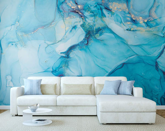 Blue and Grey Gold Marble Texture Abstract Wallpaper Roll