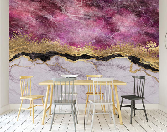 Pink Black And Golden Abstract Marble Style Wallpaper