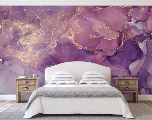 Pink Marble Living room Wall Mural Purple Gold Marble Wallpaper