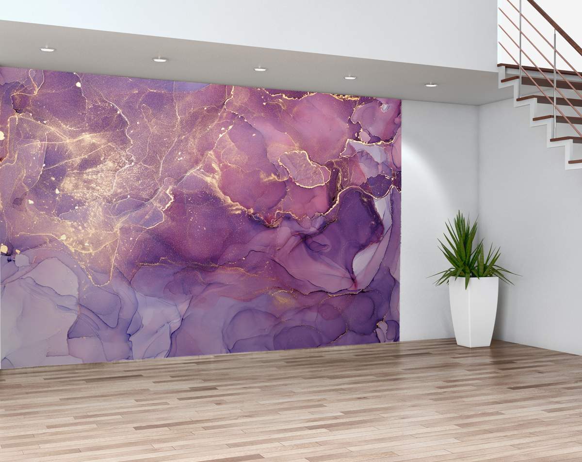 Pink Marble Living room Wall Mural Purple Gold Marble Wallpaper