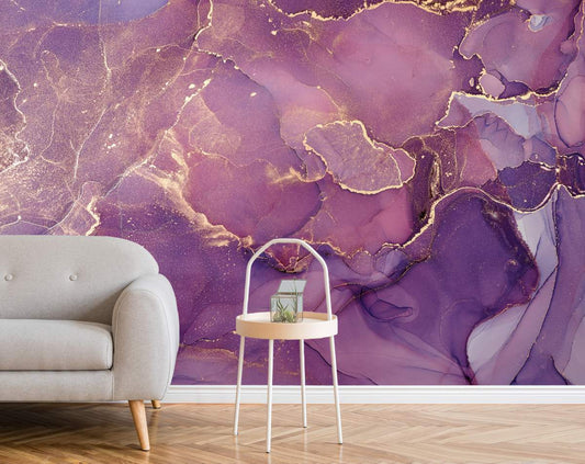 Pink Marble Living room Wall Mural Purple Gold Marble Wallpaper