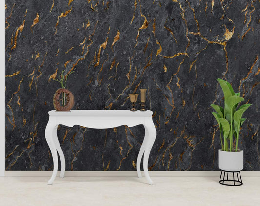 Black Marble Pattern With Golden Texture Abstract Wallpaper