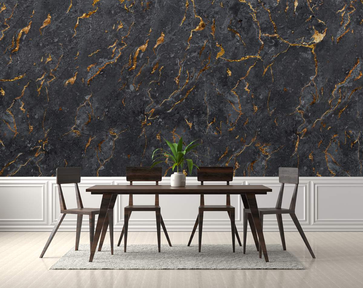 Black Marble Pattern With Golden Texture Abstract Wallpaper