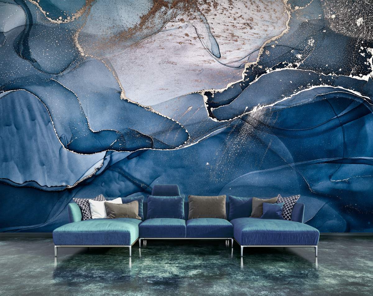 Indigo blue abstract mural  FEATHR  Feature wall wallpaper Blue  wallpaper living room Indigo wallpaper