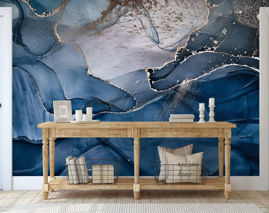 Dark Blue Modern Marble Texture Wallpaper