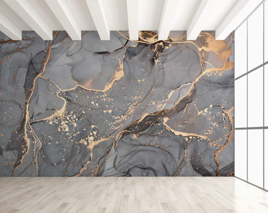 Living Room - Abstract Gray Golden Marble Living room Wallpaper
